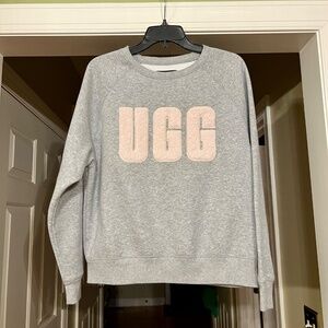 NWOT Women's UGG Madeline Gray Sweatshirt with Pink Fuzzy Logo Size MEDIUM